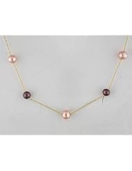 14k Yellow Gold Freshwater Brown and Pink Pearl Necklace (17")