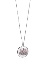 Hello Kitty White Sapphire and Diamond Disk Sterling Silver Pendant Necklace , 18"