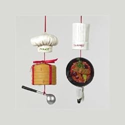 Asian Fusion "Yummy" Vegetables in Pan & Chef's Hat Christmas Dangle Ornament