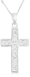Silver P10552 Cubic Zirconia Cross Pendant + Curb Chain 18