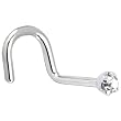 Solid 14KT White Gold 2mm Clear Cubic Zirconia Right Nostril Screw- 20 Gauge