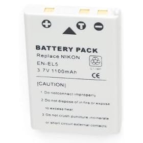 Two (2x) Rechargeable Li-on EN-EL5 ENEL5 Batteries for Nikon CoolPix P100, 3700, 4200, 5200, 5900, 7900, P3, P4, P5000, P5100, P6000, P80, P90, S10