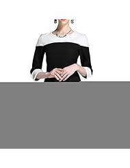 Spring Fall 3/4 Sleeves Polyester/Spandex Round Neck Floral Print  Dress