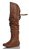 Women's Tan Slouchy Leather Over the Knee Flat Boots Letta 7