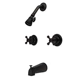 IMAGE OF Kingston Brass KB245AX Twin Handle Tub and Shower Faucet with Decor Cross Handle, Oil Rubbed Bronze