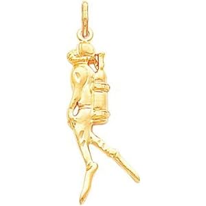 14K Yellow Gold Scuba Diver Charm Ocean Diving Pendant