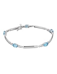 10k White Gold Blue Topaz Diamond Bar Link Bracelet
