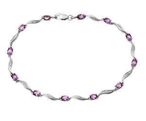 9ct White Gold Amethyst and Diamond Wave Link Bracelet