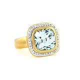 18k Yellow Gold Aquamarine 0.2ct Diamond Ring - Size 7.0