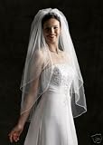 Fingertip 2 Tier White Ivory Diamond White Wedding Bridal Veil Satin Edge