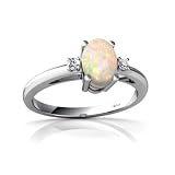 14K White Gold Oval Genuine Opal Ring