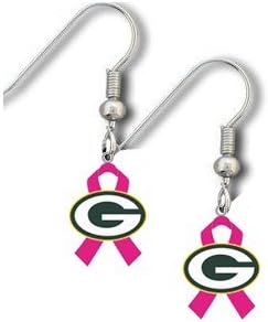 Green Bay Packers "Breast Cancer Awareness" Pink Ribbon Dangle J Hook Earrings