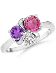 Cluster Diamond and Round Pink Sapphire Amethyst Ring - 1.45 ct TGW