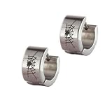 Stainless Steel Spider Web Mens Hoop Stud Earrings