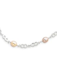 Sterling Silver White, Peach & Lavendar Fw Cultured Pearl Necklace