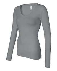 Ladies' Sheer Rib Long Sleeve V-Neck Tee Shirt