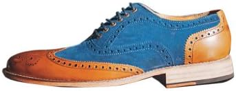 OneHugeStep Men's Tan & Blue Leather Combination Brogue Shoes (A035A) 11