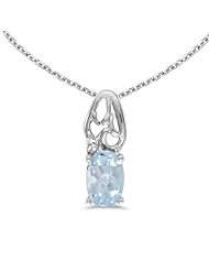 14k White Gold Oval Aquamarine And Diamond Pendant plus 18" Chain