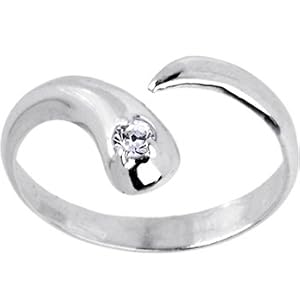 Solid 14K White Gold .01 Carat Genuine Diamond Adjustable Toe Ring by 