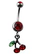 Red Cherry Dangle Crystal CZ Dangle Belly Button Navel Ring Bar Silver - Cherry Dangle Design