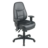 Deluxe Multi Function High Back Leather Chair with Ratchet Back Height and 2-Way Adjustable Arms