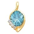 14K Yellow Gold Fancy Cut Swiss Blue Topaz and Diamond Pendant