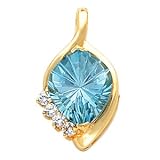 14K Yellow Gold Fancy Cut Swiss Blue Topaz and Diamond Pendant