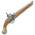 German 17th Century Flintlock Pistol with Warrior Bust Endcap and Heavily Engraved Barrel - Nice Replica Pirate Prop Gun
