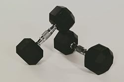 Set of 8-Sided Rubber Encased Dumbbells with Chrome Steel Contoured Handle - 5-50 Pound in 5 Pound Increments