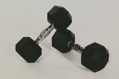 Set of 8-Sided Rubber Encased Dumbbells with Chrome Steel Contoured Handle - 5-50 Pound in 5 Pound Increments