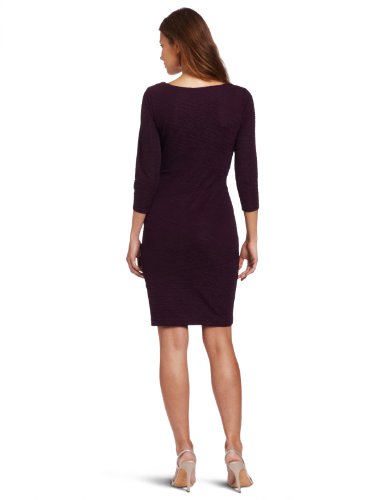London Times Womenâs Linear Pucker Sheath Dress, Eggplant, 10
