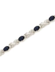 14K White Gold Oval Sapphire and Diamond Bracelet