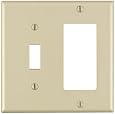 Leviton 80405-I 2-Gang 1-Toggle 1-Decora/GFCI Device Combination Wallplate, Standard Size, Thermoset, Device Mount, Ivory