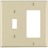 Leviton 80405-I 2-Gang 1-Toggle 1-Decora/GFCI Device Combination Wallplate, Standard Size, Thermoset, Device Mount, Ivory