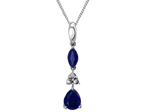 Sapphire Gemstone and Diamond Drop Pendant 1/2 Carat (ctw) in White Gold with Chain