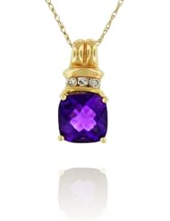 14k Yellow Gold Amethyst and Diamond Gemstone Pendant, Birthstone of Febuary with an 18" Charded Rope Chain.