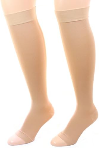 Wellko USA Made Open Toe and Closed Toe Compression Socks Stockings 20-30mmHg Below Knee Beige Sizes Small-3XL