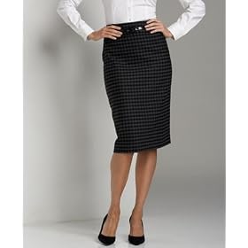 AK Anne Klein Petite High-Waisted Checked Belted Pencil Skirt