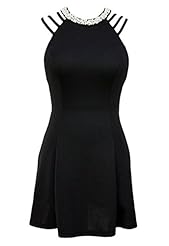 Petite Sleeveless Polyester/Spandex Beaded Flared-Skirt Skater Dress 