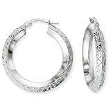 Image of 9ct White Gold Hoop Earrings with Diamond-Cut and Polished Finish. Beautiful presentation gift box and anonymous outer packaging. Money back if not 100% delighted