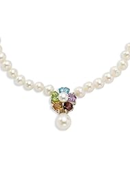 Sterling Silver Flower Gemstone/6-6.5mm FW Cult Pearl Necklace