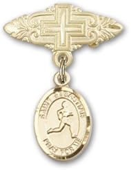 Gold Filled Baby Badge with St. Sebastian/Track & Field Charm and Badge Pin with Cross