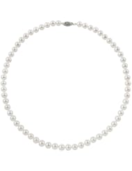 AA+ Quality Round White 9-9.5mm Akoya Pearl Princess Strand Necklace 20 Inch, with 14k White Gold