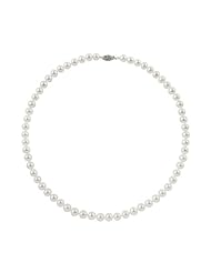 AAA Quality Round White 7-7.5mm Akoya Pearl Princess Strand Necklace 18 Inch, with 14k White Gold