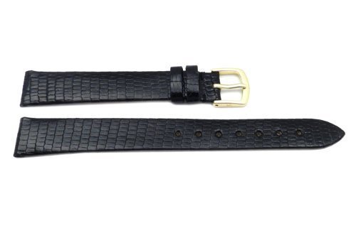 Hadley Roma 14mm Long Water Resistant Black Genuine Java Lizard Watch Strap