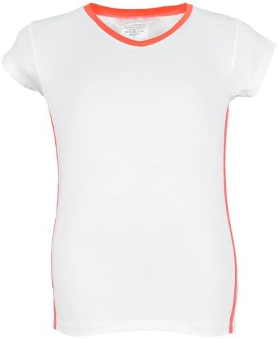 Little Miss Tennis Girls` Cap Sleeve Tennis Top White And Neon Coral