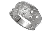 14K White Gold Matte-Finish Hand-Crafted Desginer Ring, Enhanced with Bezel Set Diamonds.