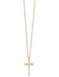 MadiK® Kids 14k Yellow Gold .01ct Diamond Polished Religious Cross Necklace 15"