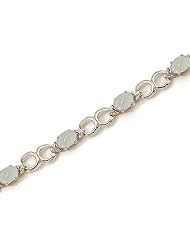 14K White Gold Oval Opal and Diamond Bracelet