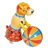 6BL0068 — Clayre & Eef Serie Nostalgie —- Blechspielzeug Hund / Hündin mit Ball —- 11 x 5 x 12 cm